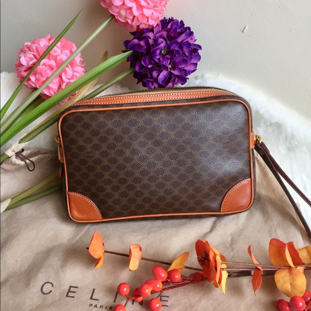 Authentic Celine Brown Macadam Clutch Bag